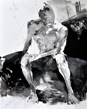 Franta: Sedc mu (2011, lavrovan kresba tu, papr, 162 x 130 cm)