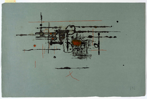 Jan Koblasa: Eden  Koblasova zem (1961), monotyp, akcenty barvou, papr, 45  67 cm