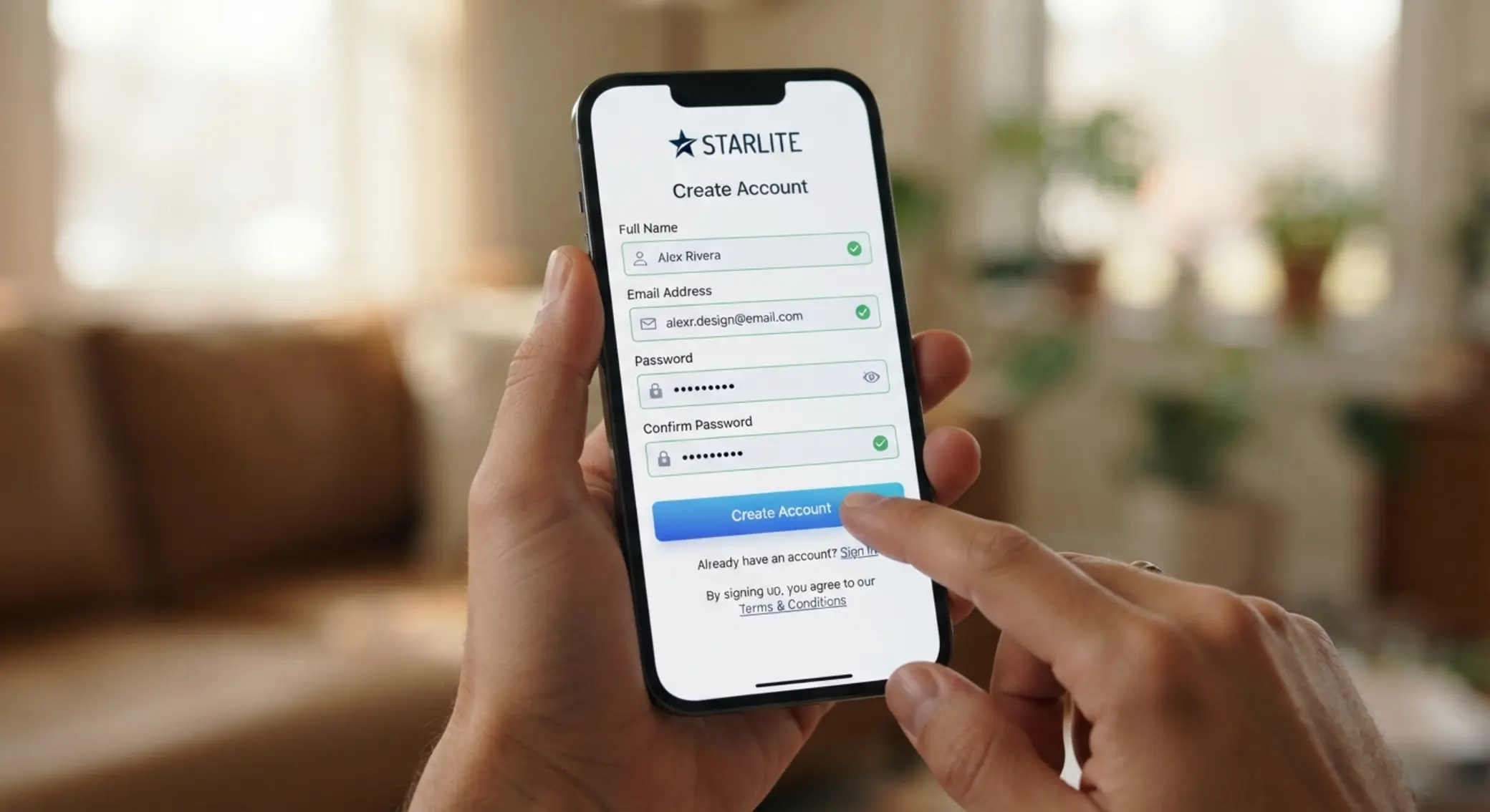 Mobilní registrační formulář pro založení účtu