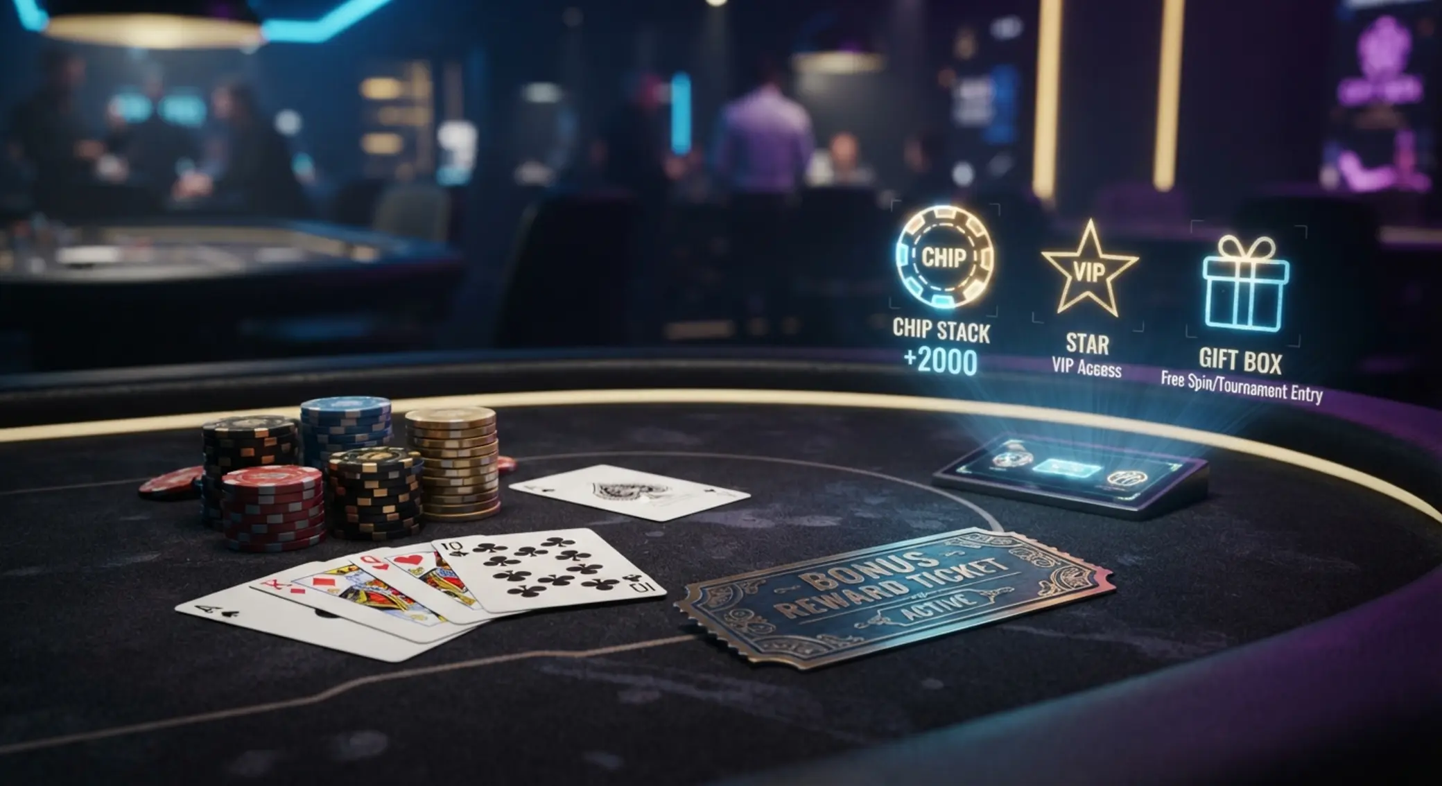Žetony, karty a symbolický bonus ticket pro online poker