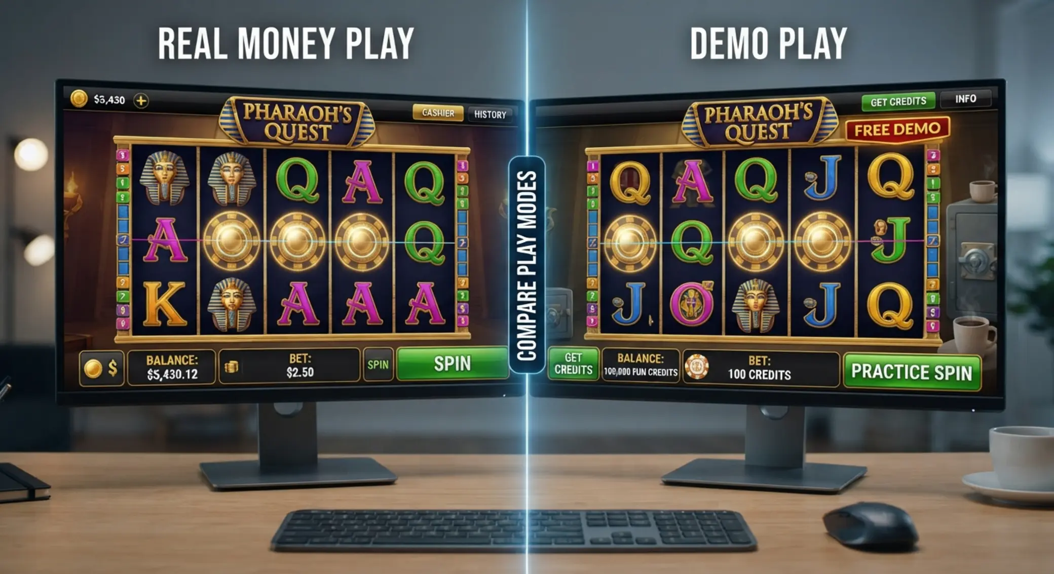 Srovnání hraní automatů za peníze a zdarma